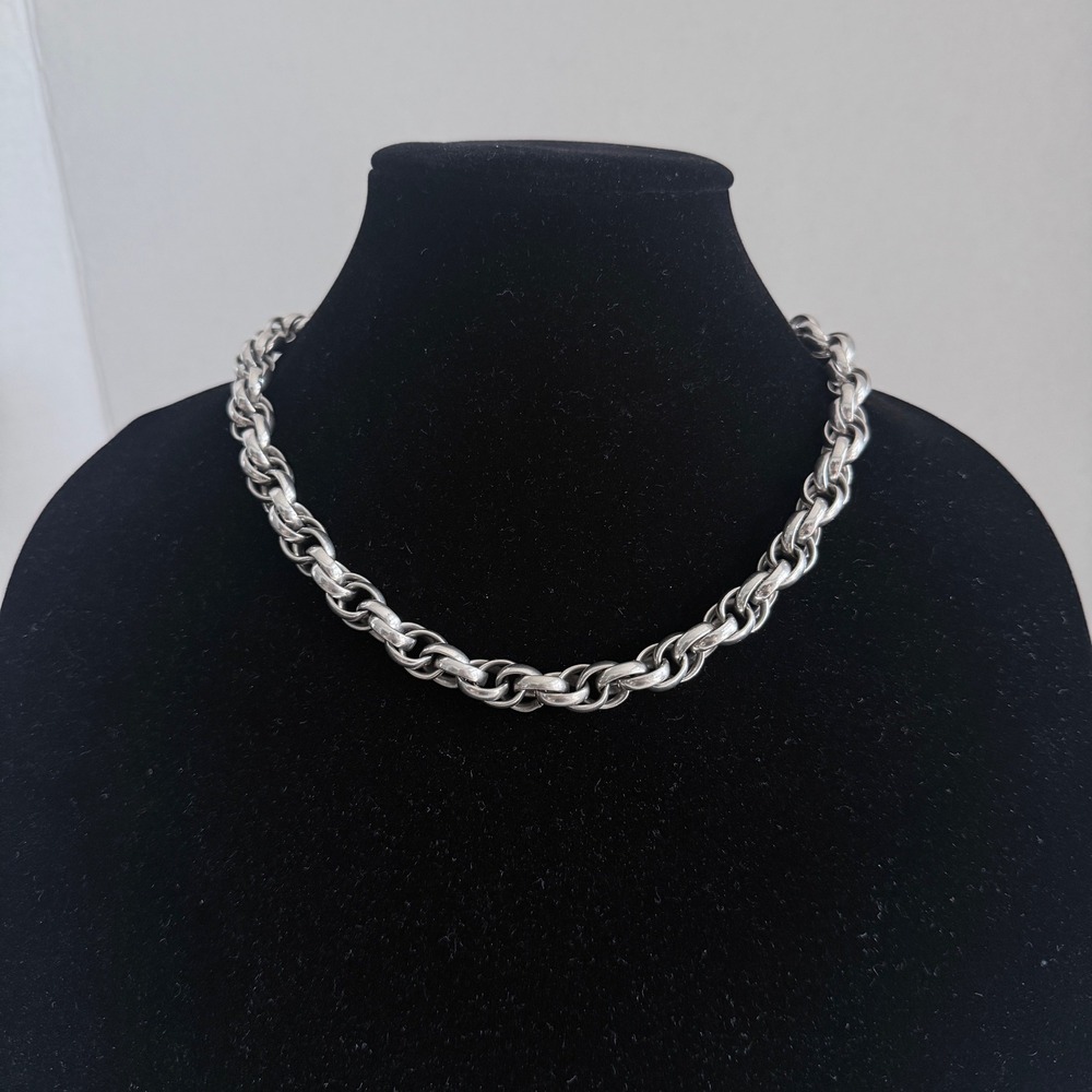 Vintage Sperry Silver Tone Chunky Double Link Chain Necklace 18.5 Inch Statement - Picture 1 of 8